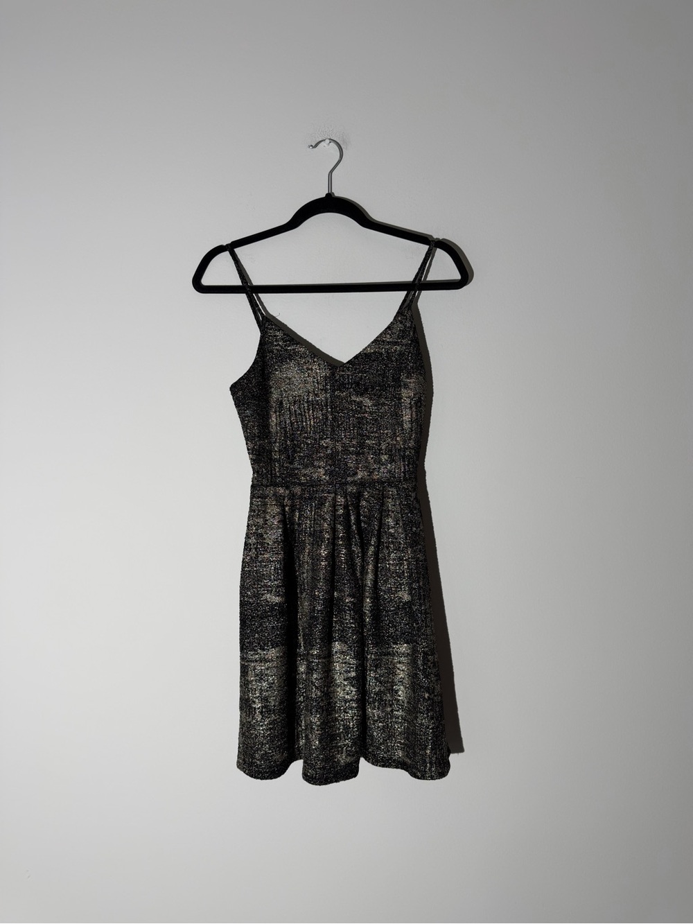 Monteau Metallic Black & Silver Spaghetti-Strap Skater Dress Size S